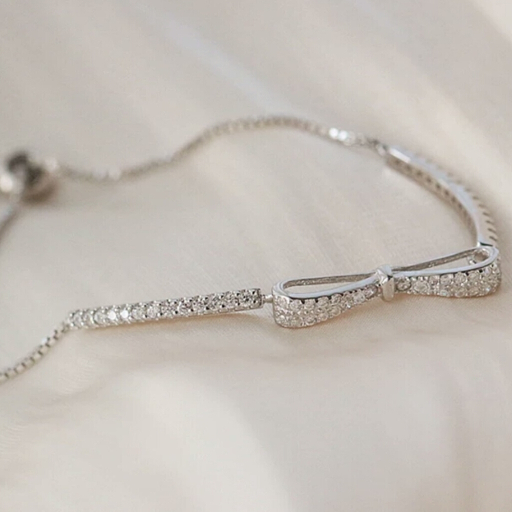925 sterling silver zirconia bow tennis bracelet
